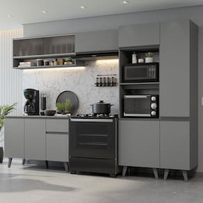 Armário De Cozinha Completa 300cm Cinza Nice Madesa 08 Cinza