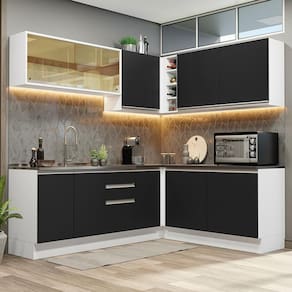 Armário De Cozinha Completa De Canto Mdf 389cm Branco preto