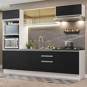 Armário De Cozinha Completa 100% Mdf 270cm 07 Branco/preto