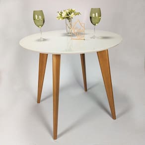 Mesa de Jantar Tampo com Vidro Redonda 90x90cm Slim Casa Uai Off White