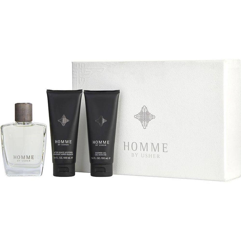 Cx De Presente Masculino Usher Homme Usher Eau De Toilette Spray 100 Ml + Pós Barba 100 Ml + Gel De Banho 100 Ml