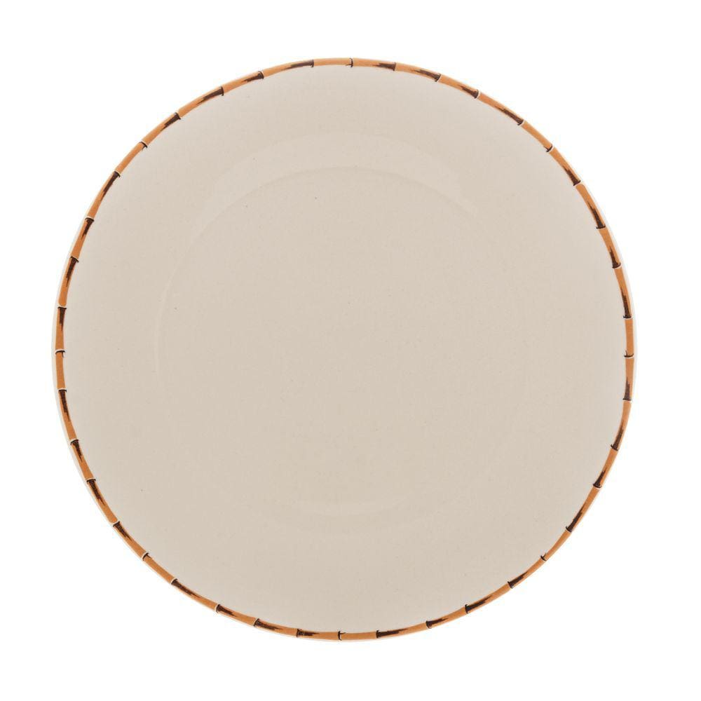 Prato Raso de Porcelana Com Borda de Bambu 27,5cm Lyor