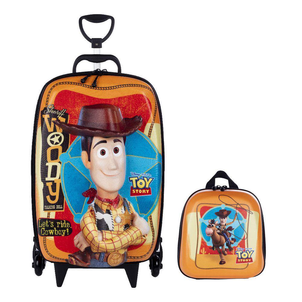 Kit Mochila de Rodas em 3D e Lancheira Toy Story Woody