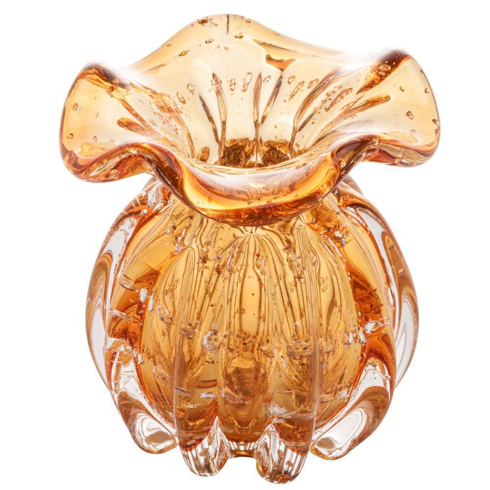 Vaso de Vidro Murano Italy Âmbar e Dourado 11x10cm Lyor