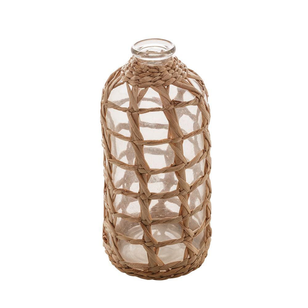 Vaso de Vidro Decorado Com Fibra Natural 25x12cm Royal Decor
