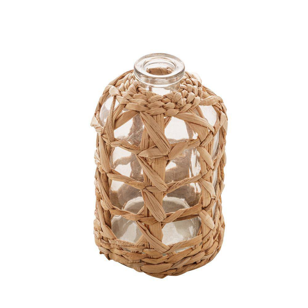 Vaso de Vidro Decorado Com Fibra Natural 15x9cm Royal Decor