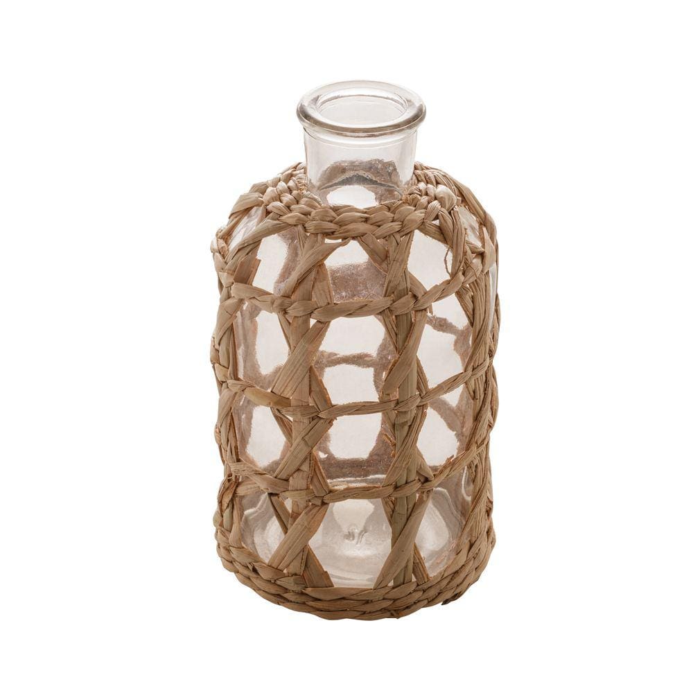 Vaso de Vidro Decorado Com Fibra Natural 19x11cm Royal Decor