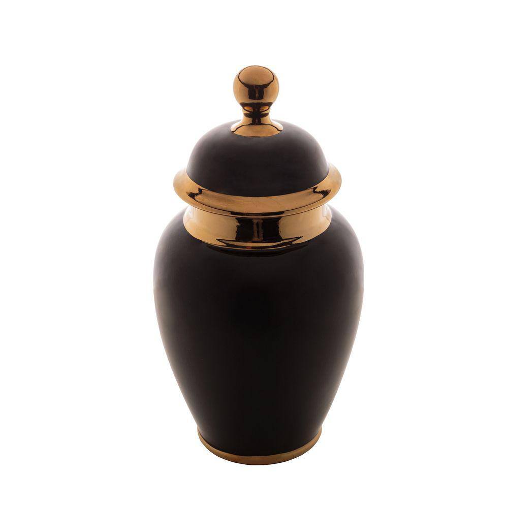 Potiche Decorativo de Porcelana Preto e Dourado 29x15cm Royal Decor
