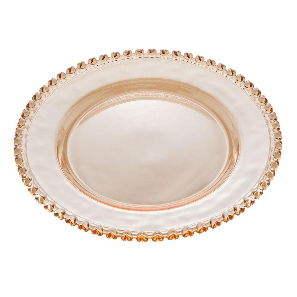 Prato Raso de Cristal Coração Âmbar Metalizado 28cm Lyor