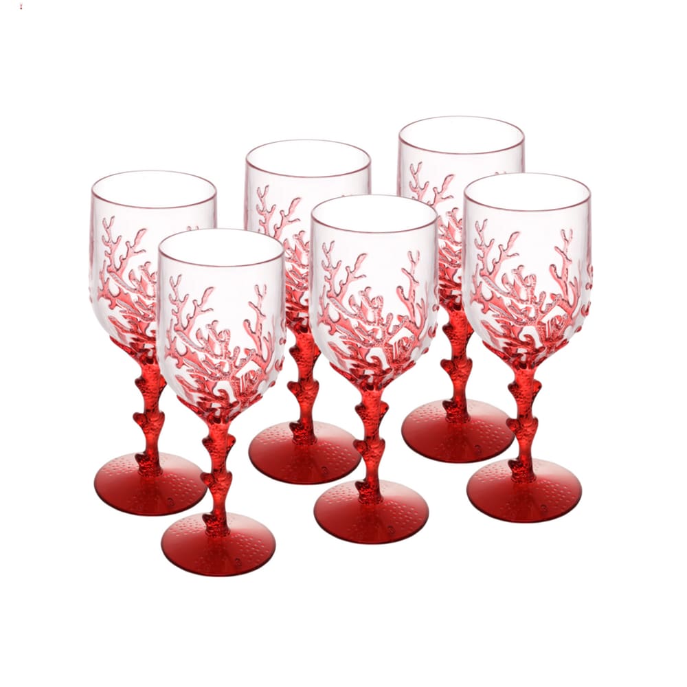Conjunto 6 Taças de Acrílico Coral Vermelho 450ml Wolff
