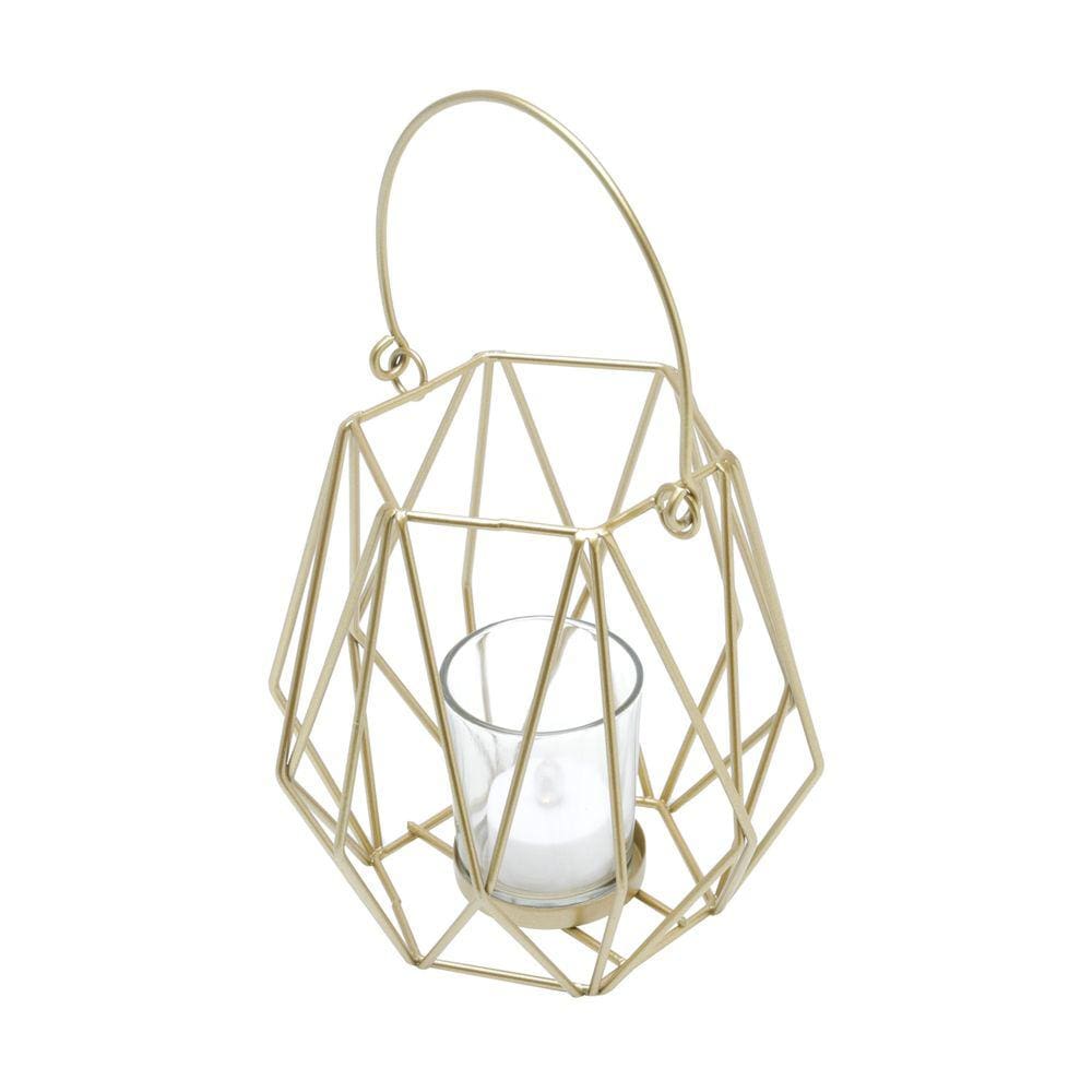 Porta Vela de Metal Dourado 15x15cm Royal Decor