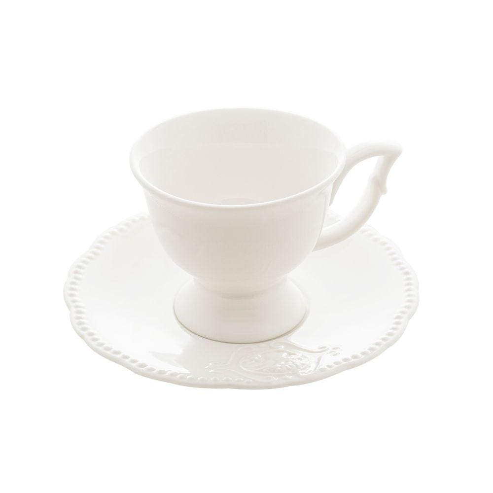 Xícara P/Chá C/Pires de Porcelana Super White Queen 200ml Lyor