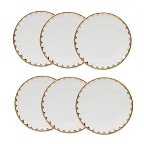 Cj 6 Pratos Rasos de Porcelana EGG Branco/Dourado 27cm Wolff