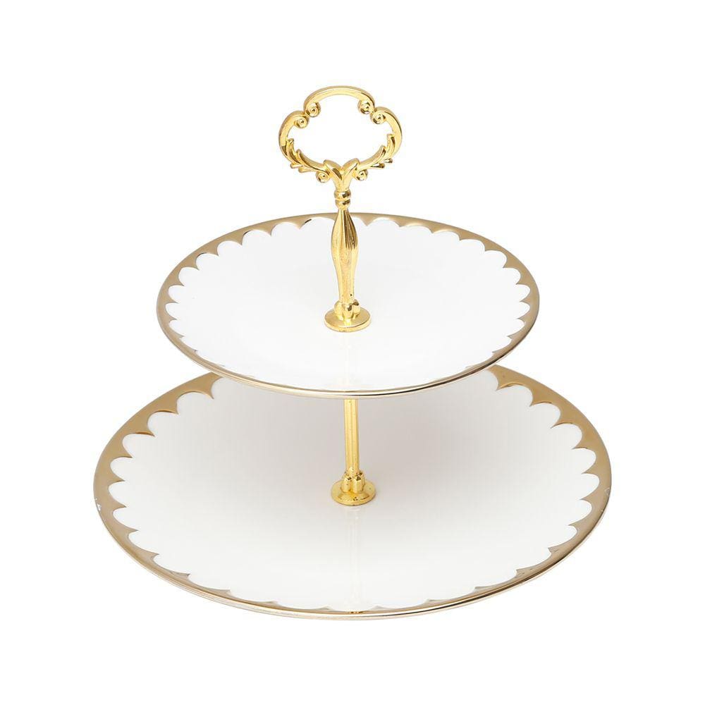Prato Duplo de Porcelana P/Doces EGG Branco/Dourado 24x27cm Wolff