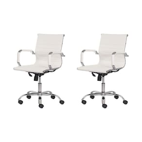 Kit 2 Cadeiras Escritório Stripes Diretor PU Branca Base Giratória Cromada Altura Ajustável