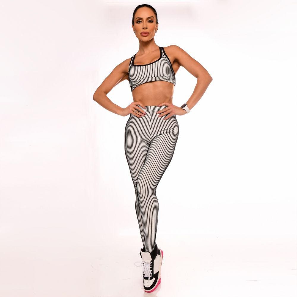 Calça Legging Fitness Branca Jacquard 3D Texturizada