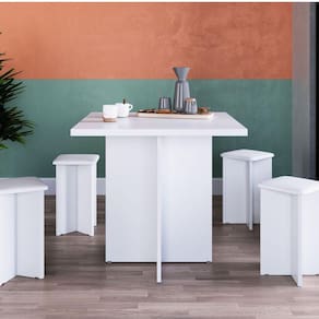 Conjunto Mesa com 4 Banquetas em MDP Bona Vita Móveis Branca