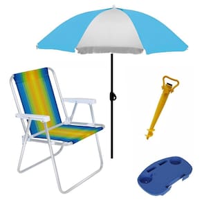 Kit Praia Cadeira Alta Alumínio + Guarda Sol + Mesa Portátil + Saca Areia - Mor