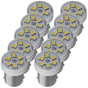 10 Lâmpada Autopoli Ba15s 67 12v 6 Leds Branco Sinalização