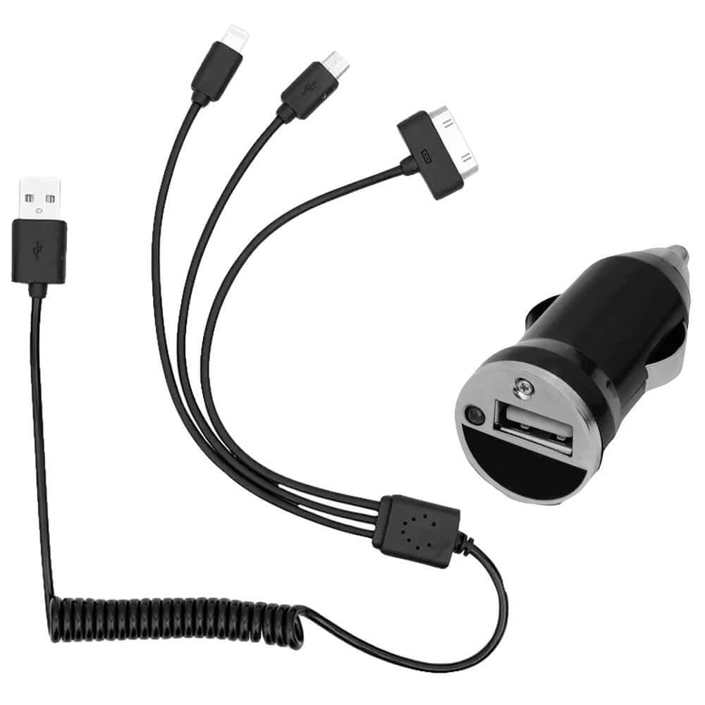 Cabo Usb Multi 3 Saídas E Carregador Veicular 12v Luxcar