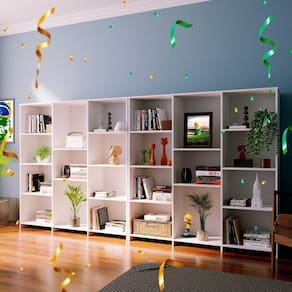 Kit 2 Estantes Livreiro Multiuso 7 Prateleiras 11 Nichos London Yescasa Branco Perfect Wood