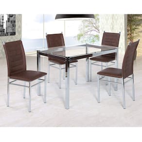 Conjunto Sala de Jantar Tokio Mesa 4 Cadeiras Art Panta Cromado/Marrom Tex