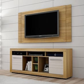 Rack com Painel para TV até 46 Polegadas 2 Portas 7 Nichos Firenze Valdemóveis Cinamomo/Off White