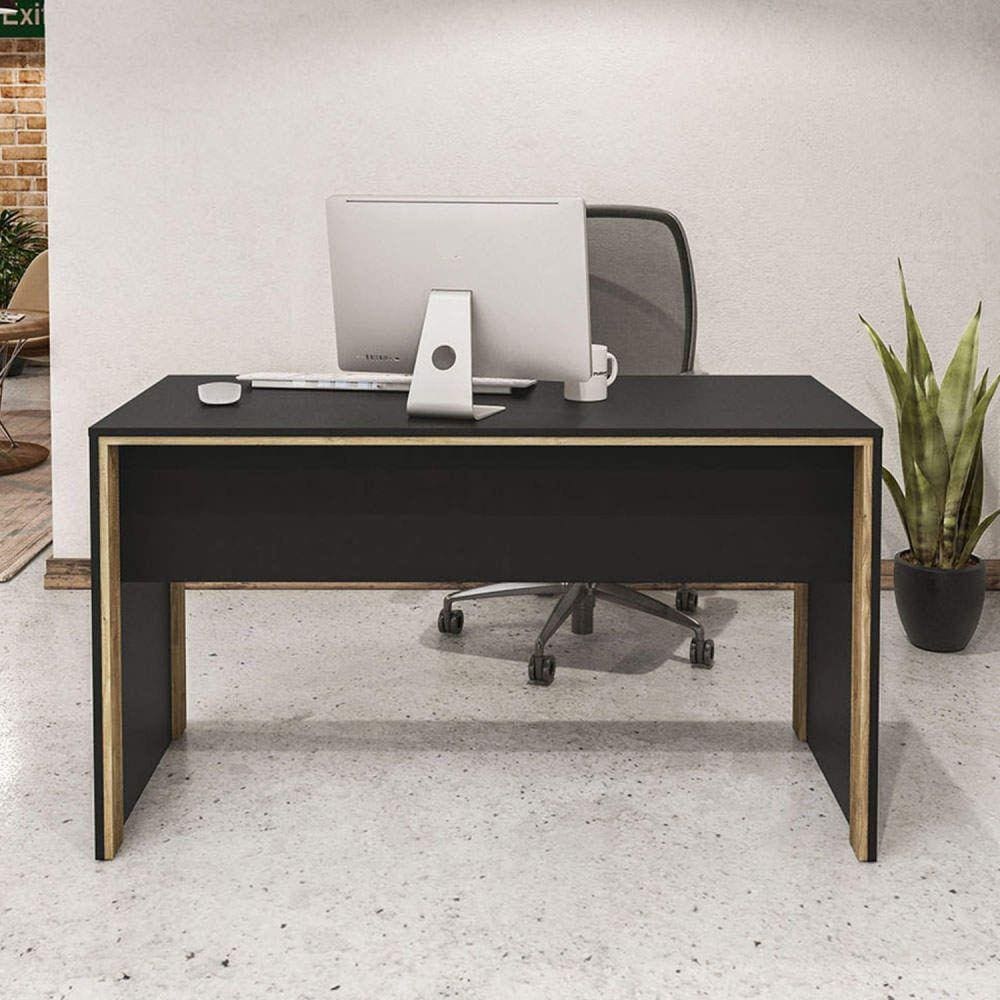 Mesa para Escritório 1,35m Los Angeles Politorno Preto/Carvalho Claro