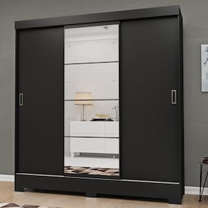 Guarda Roupa Casal com Espelho 3 Portas Atenas Yescasa Preto