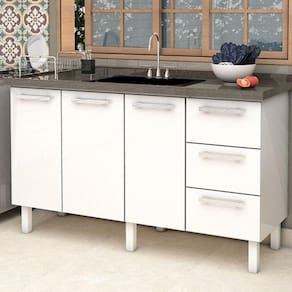 Balcão para Pia de Cozinha 150cm 3 Portas 3 Gavetas Vênus Cozimax Branco