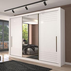 Guarda Roupa Casal em MDF 3 Portas de Correr com Espelho Vitória Panan Móveis Branco