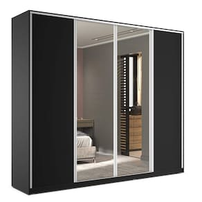 Guarda Roupa Casal com Espelho 4 Portas de Correr 6 Gavetas Zermatt RR Móveis Preto