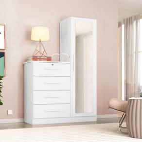 Cômoda com Espelho 4 Gavetas 1 Porta Cancun Espresso Móveis Branco