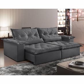 Sofá Reclinável 4 Lugares 230cm Ouro Preto Montano Estofados Veludo Grafite