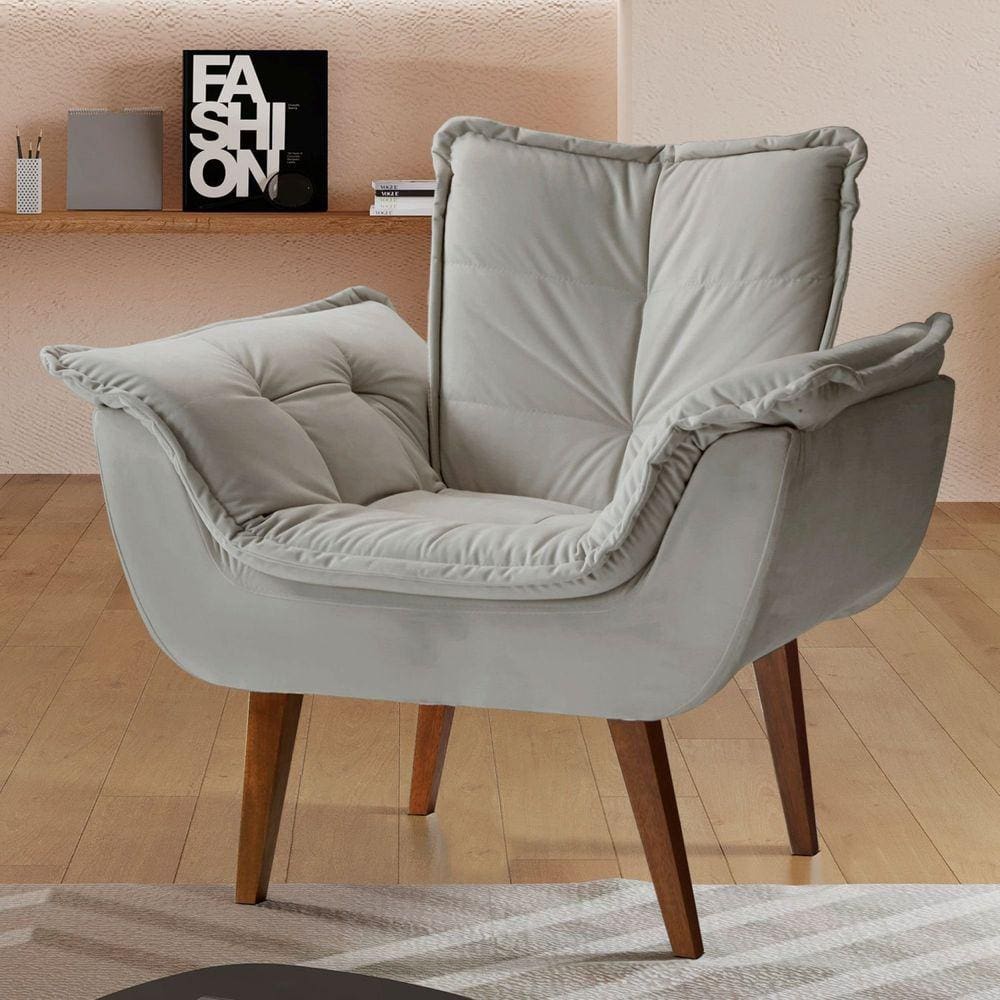 Poltrona Decorativa Estofada Eros Montana Estofados Veludo Cinza