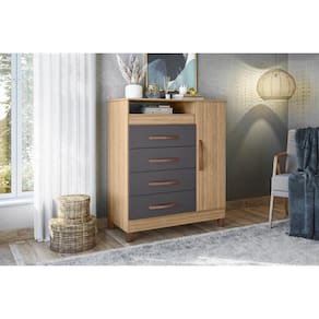 Cômoda 1 Porta 4 Gavetas e 1 Nicho Turquesa Albatroz Móveis Marrom/Titanium