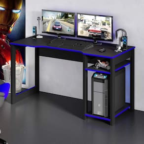 Mesa Gamer Escrivaninha Cyber Espresso Móveis Preto/Azul