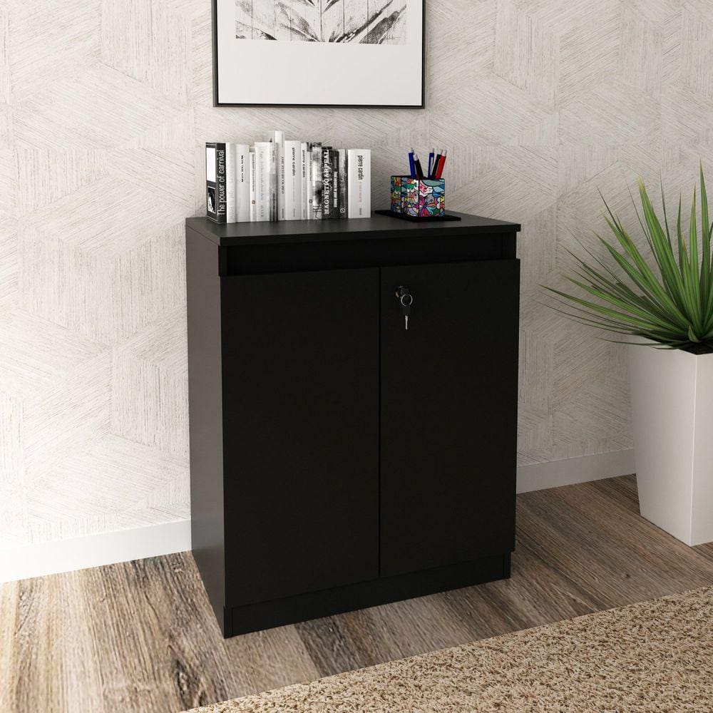 Balcão para Escritório com Chave 2 Portas 74,5x60cm ME4149 Espresso Móveis Preto