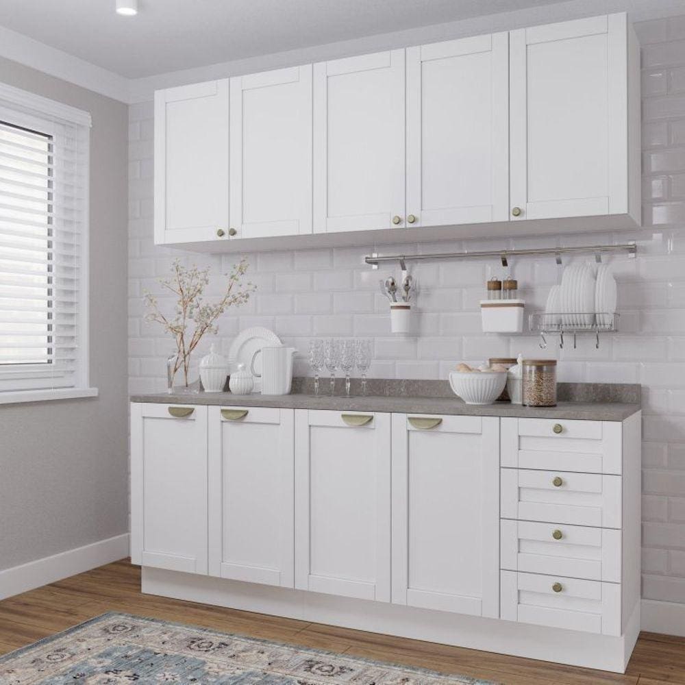 Cozinha Modulada 4 Peças com 2 Aéreos e 2 Balcões Arizona CabeCasa MadeiraMadeira Branco