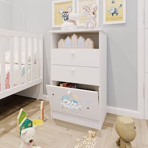Cômoda Infantil 1 Porta 2 Gavetas 1 Nicho Estampada Kids Serpil Baby Branco/Urso Azul