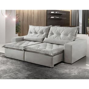 Sofá Reclinável 4 Lugares 250cm Ouro Branco Montano Estofados Veludo Cinza