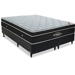 Conjunto Cama Box Colchão Elegant Superpocket Super King  Ortobom Preto/Branco