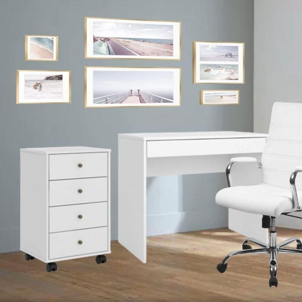 Conjunto Home Office 2 Peças Escrivaninha Facility e Gaveteiro Presence Demóbile Branco