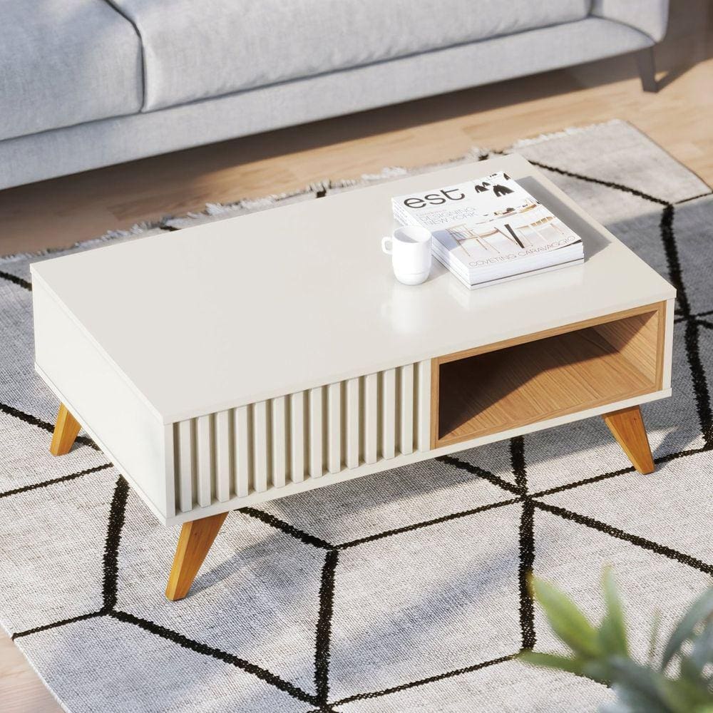 Mesa de Centro Retangular 1 Nicho Jeri Colibri Móveis Off White/Freijó