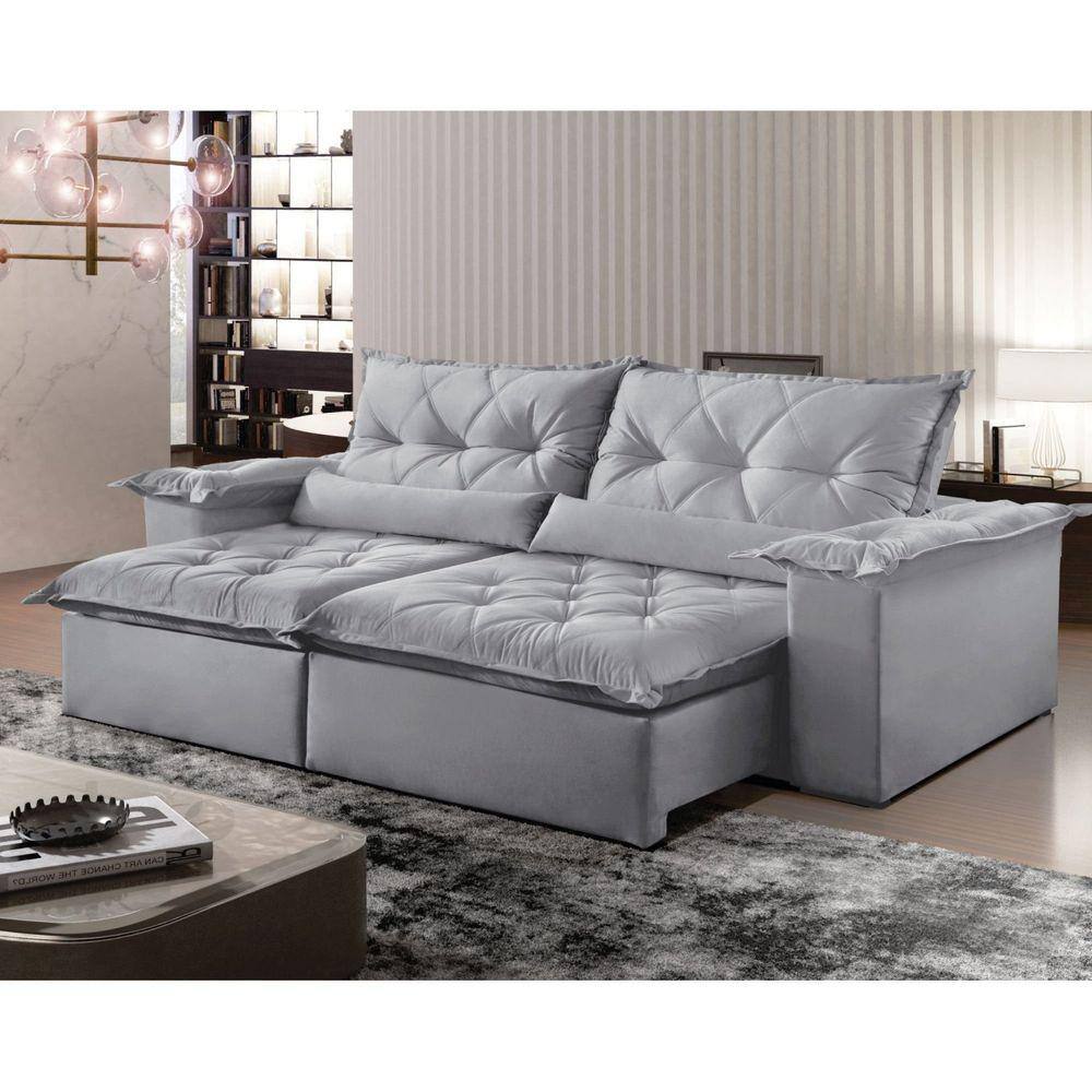 Sofá Reclinável 4 Lugares 250cm Ouro Preto Montano Estofados Veludo Cinza