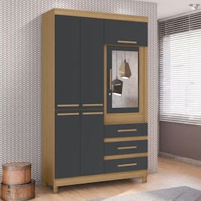 Guarda Roupa Solteiro com Espelho 6 Portas 3 Gavetas Fusion Albatroz Móveis Marrom/Titanium