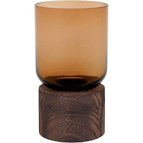 MONDELLO VASO 18x10x10cm VIDRO ÂMBAR BASE MADEIRA