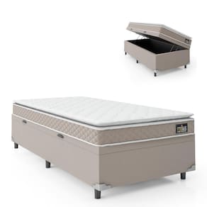 Cama Box Baú Solteiro Colchão D33 Pillow Top Millenium 88x188x57cm Bege Suporta até 100kg por pessoa