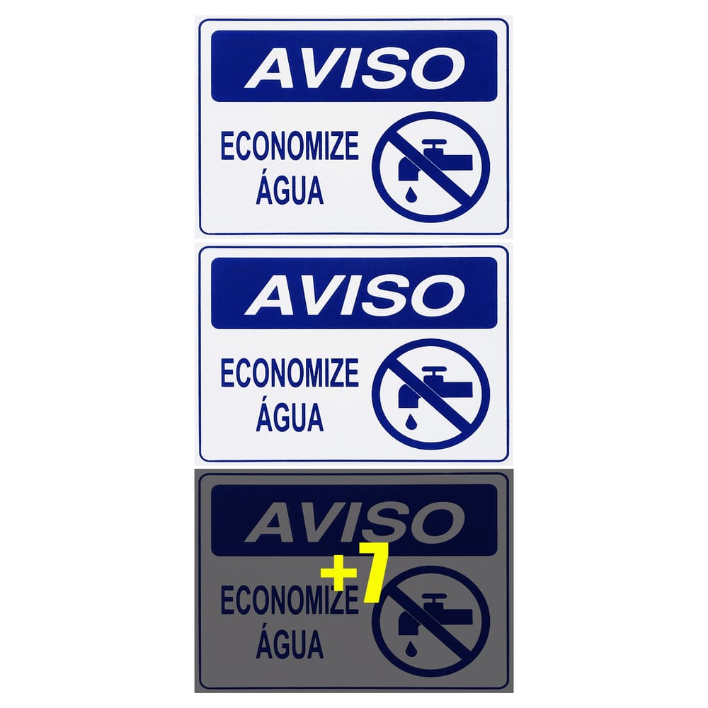 Combo 10 Placas De Sinalização Aviso Economize Água 20x15 Acesso - P-38/2 F9e