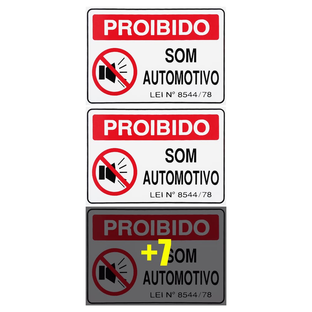 Combo 10 Placas De Sinalização Proibido Som Automotivo 30x20 Acesso - S-233/1 F9e